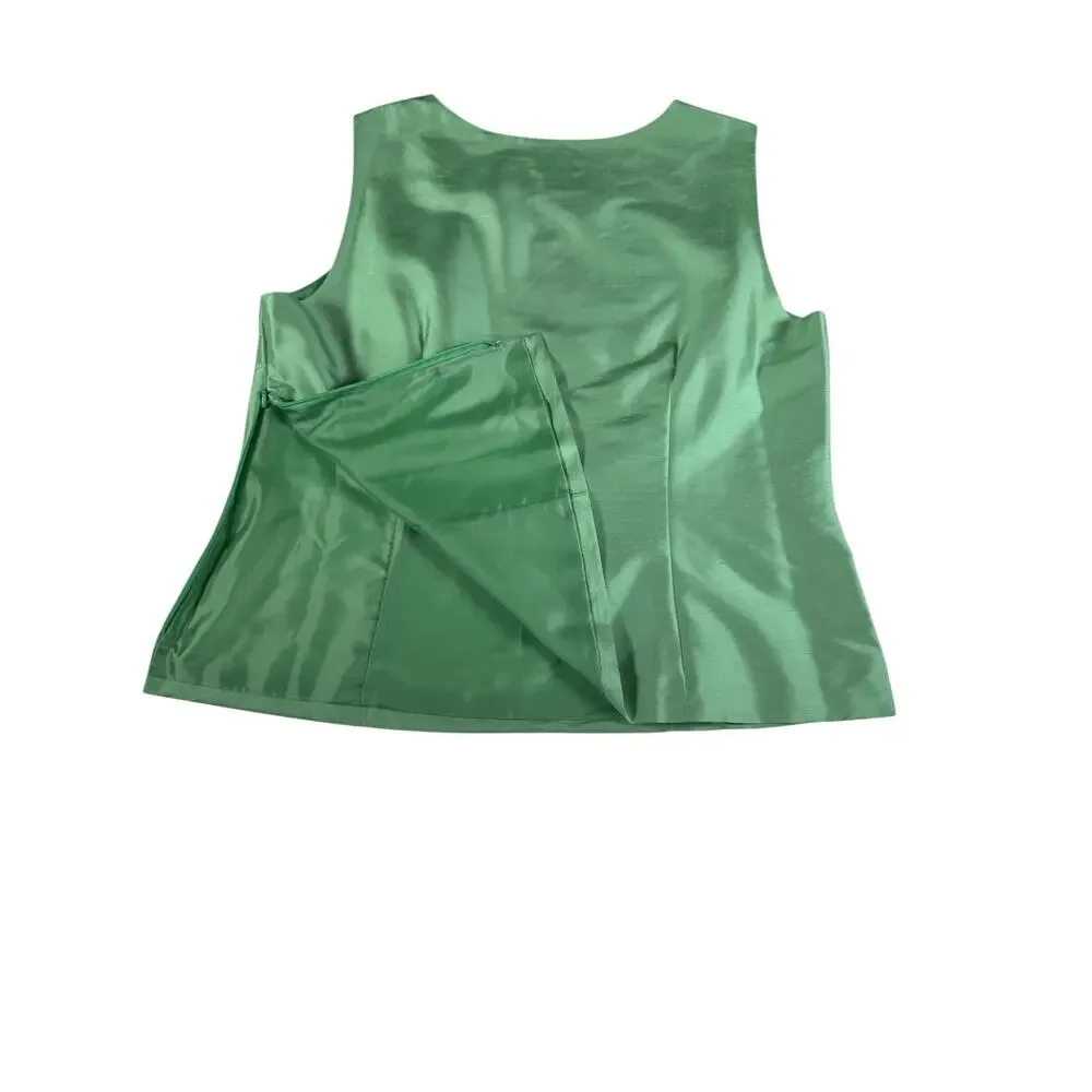 Vintage 90s Talbots Pure Silk Women 16/18 Sage Green Shantung Silk 2 pc Pant Set - Picture 13 of 14